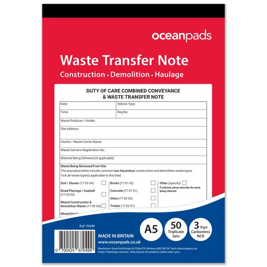 Waste Transfer Note Book A5 | Construction • Demolition • Waste Haulage
