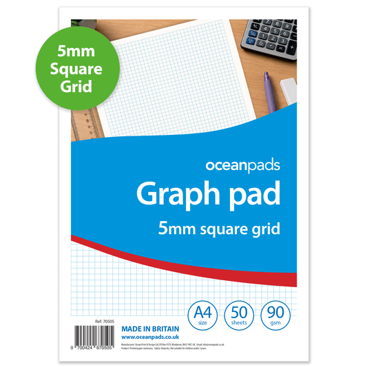 A4 Graph Pad 5mm Square Grid – 50 Sheets 90gsm Graph Paper for Technical Drawing, Plotting Graphs, Engineering & Drafting – Ocean Pads (70505)