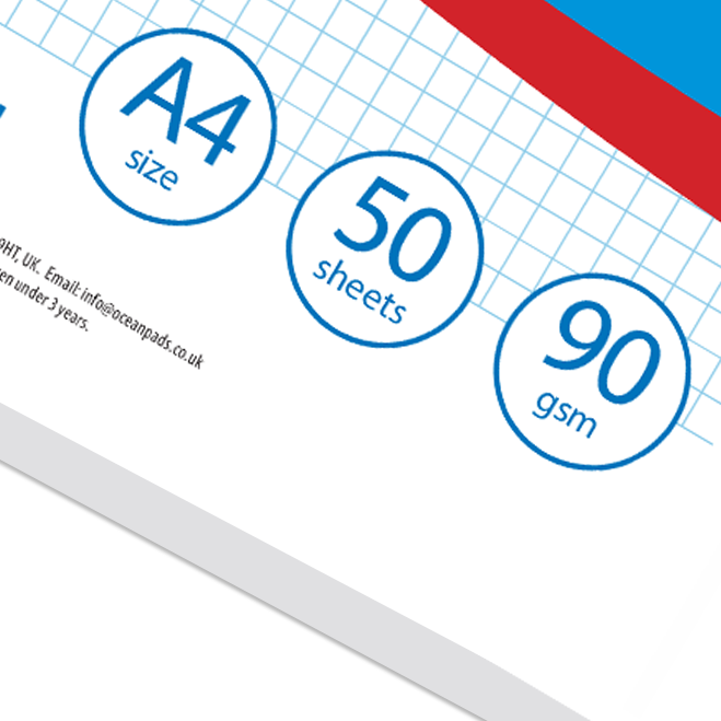 A4 Graph Pad 5mm Square Grid – 50 Sheets 90gsm Graph Paper for Technical Drawing, Plotting Graphs, Engineering & Drafting – Ocean Pads (70505)