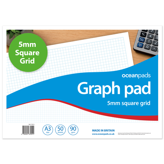A3 Graph Pad 5mm Square Grid – 50 Sheets 90gsm Graph Paper for Technical Drawing, Plotting Graphs, Engineering & Drafting – Ocean Pads (70512)