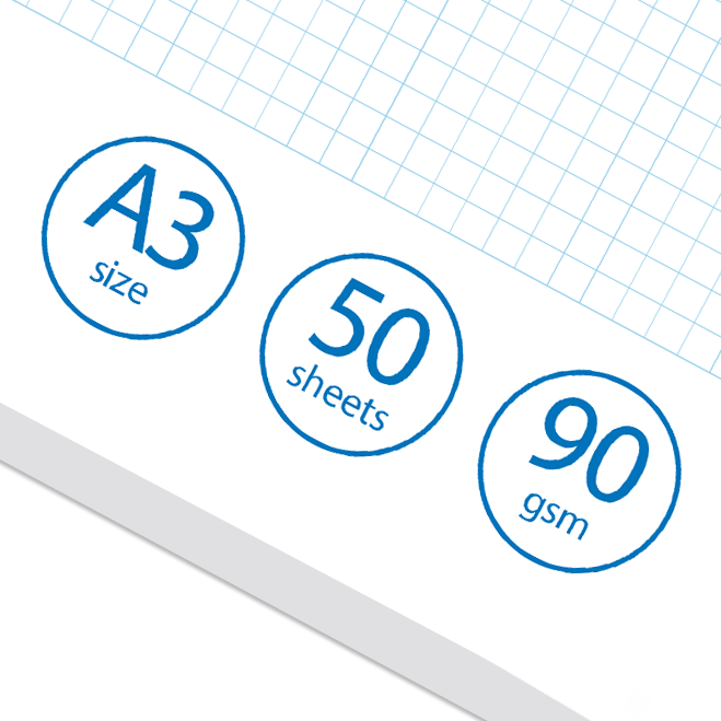 A3 Graph Pad 5mm Square Grid – 50 Sheets 90gsm Graph Paper for Technical Drawing, Plotting Graphs, Engineering & Drafting – Ocean Pads (70512)
