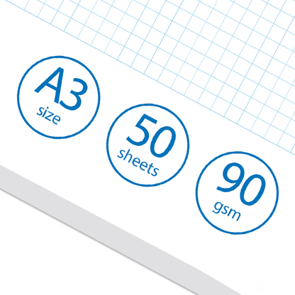 A3 Graph Pad 5mm Square Grid – 50 Sheets 90gsm Graph Paper for Technical Drawing, Plotting Graphs, Engineering & Drafting – Ocean Pads (70512)