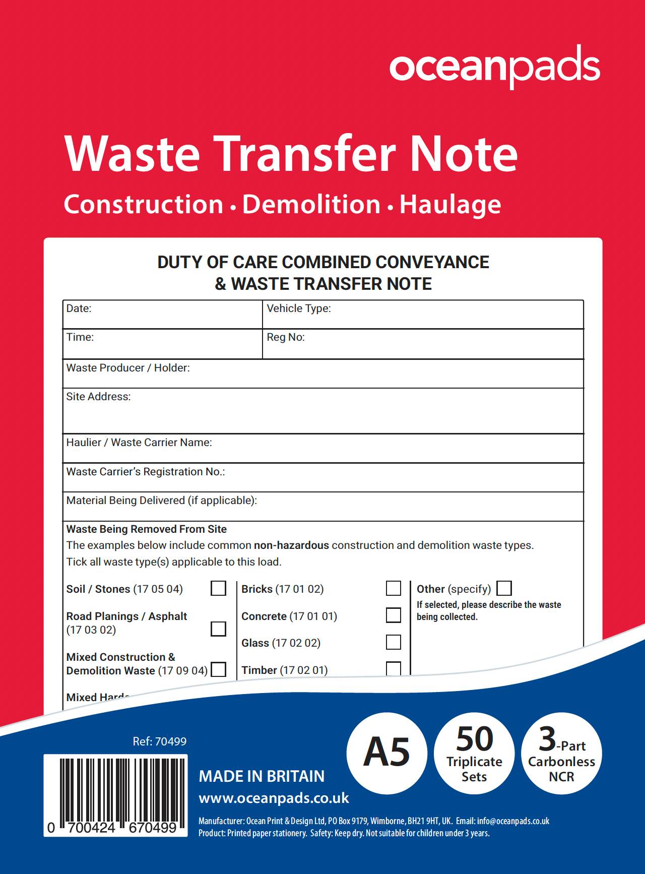Waste Transfer Note Book A5 | Construction • Demolition • Waste Haulage