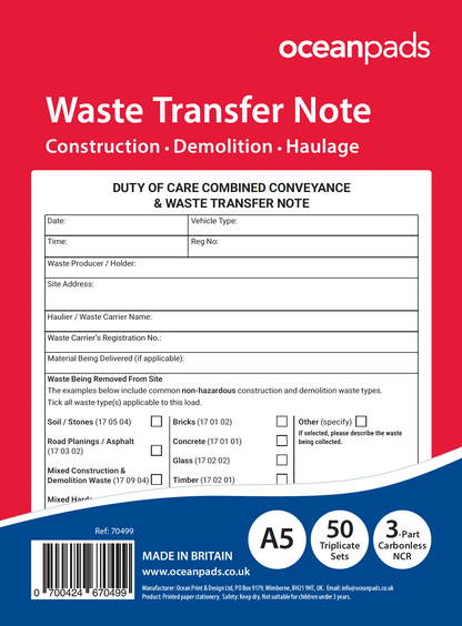 Waste Transfer Note Book A5 | Construction • Demolition • Waste Haulage