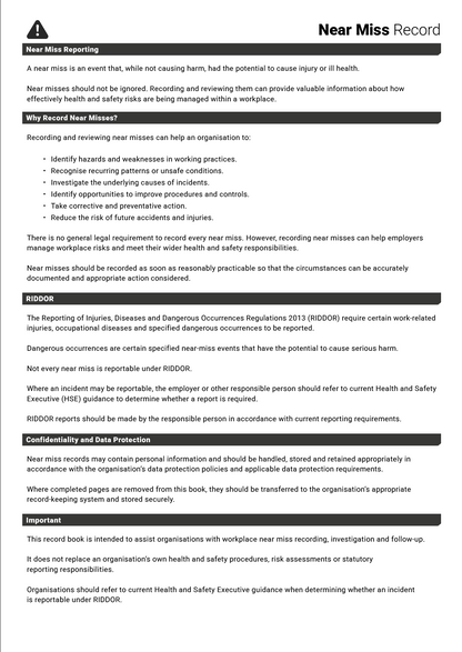 Near Miss Record Book A4 | Workplace Safety | 2-Part Duplicate NCR | 50 Carbonless Sets