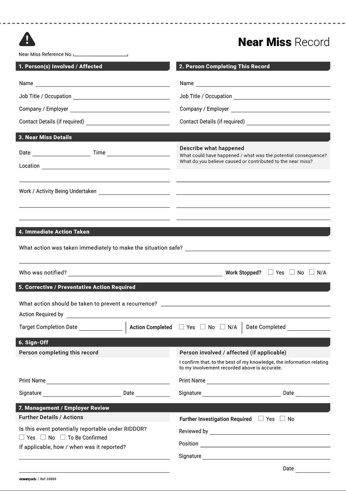 Near Miss Record Book A4 | Workplace Safety | 2-Part Duplicate NCR | 50 Carbonless Sets