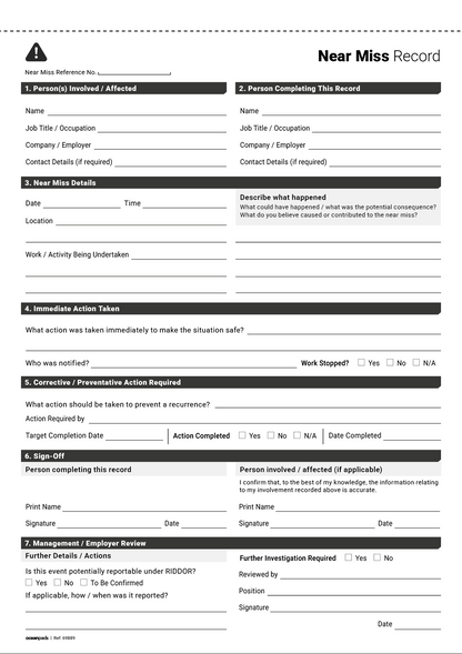 Near Miss Record Book A4 | Workplace Safety | 2-Part Duplicate NCR | 50 Carbonless Sets