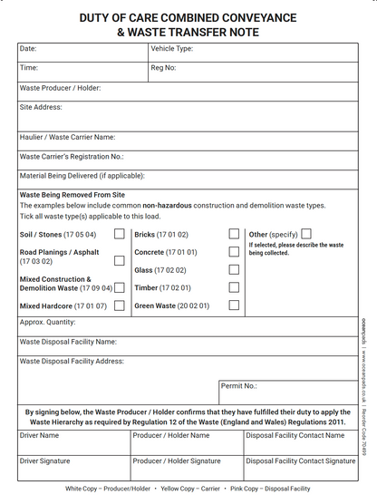 Waste Transfer Note Book A5 | Construction • Demolition • Waste Haulage