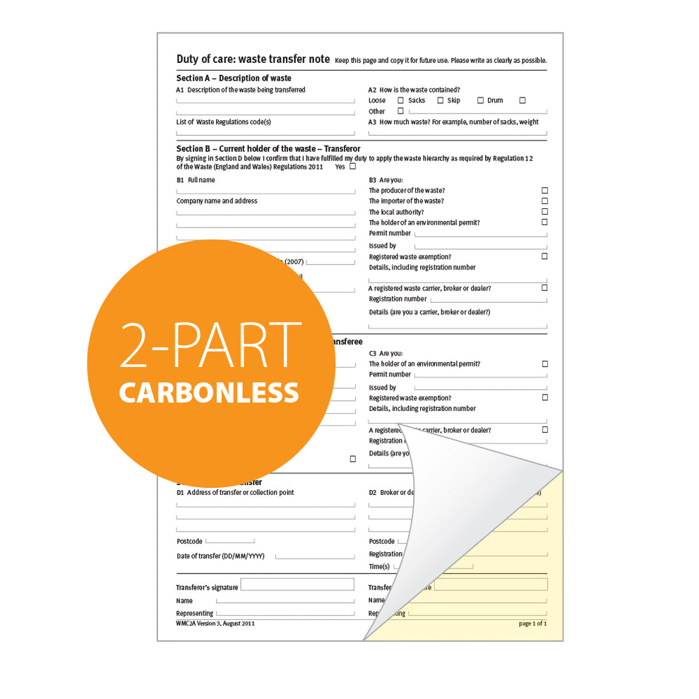Environment Agency Duty of Care Controlled Waste Transfer Note – Ocean Pads