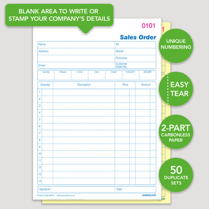 Sales Order Book, A5, 2-Part Duplicate, 50 Sets (69745)