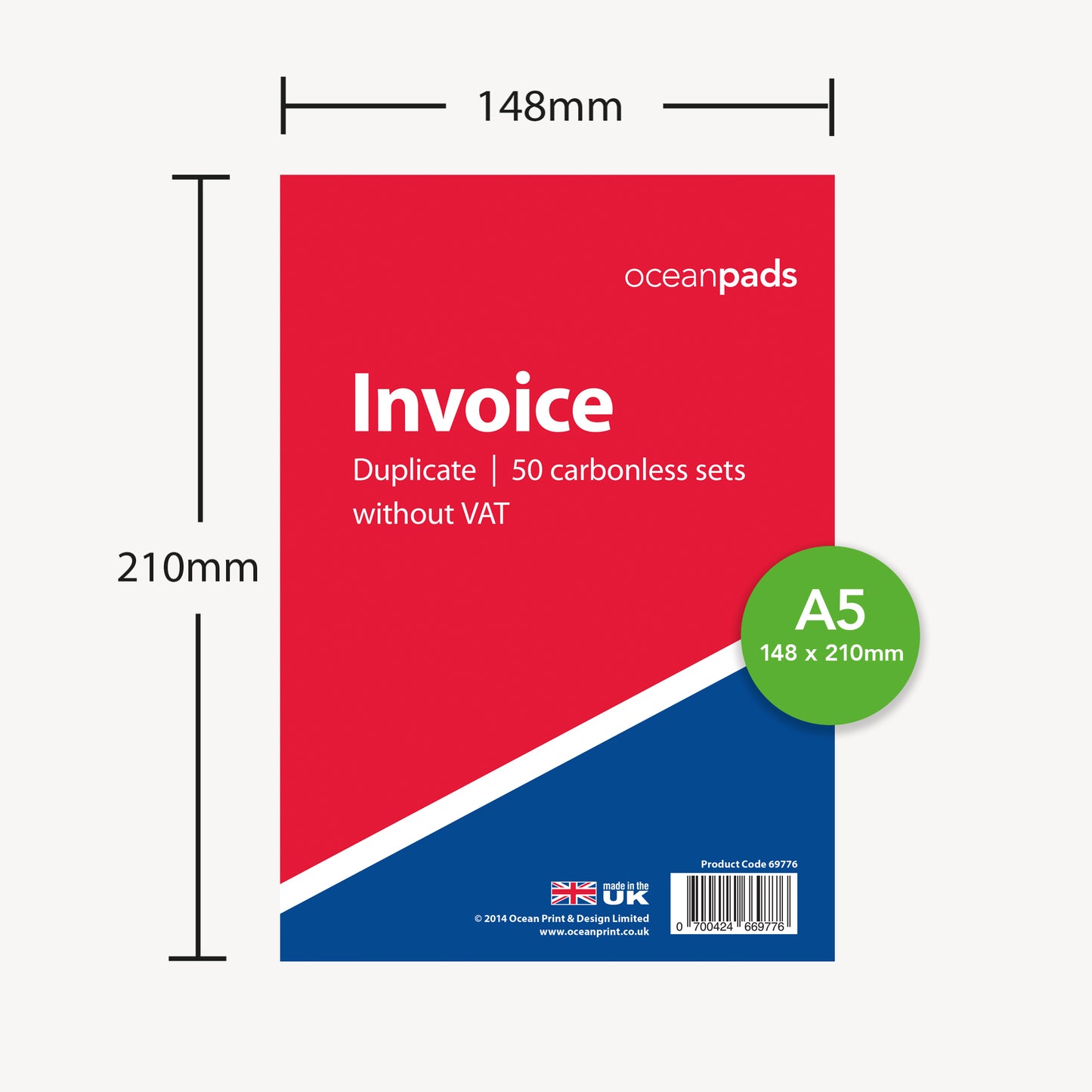 Invoice Book A5 Duplicate Without VAT for Small Business Self Employed (69776)