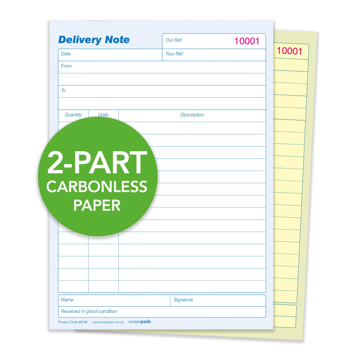 Delivery Note Book Duplicate, A5 148 x 210mm, 2-Part Carbonless Paper (Product Ref. 69738)