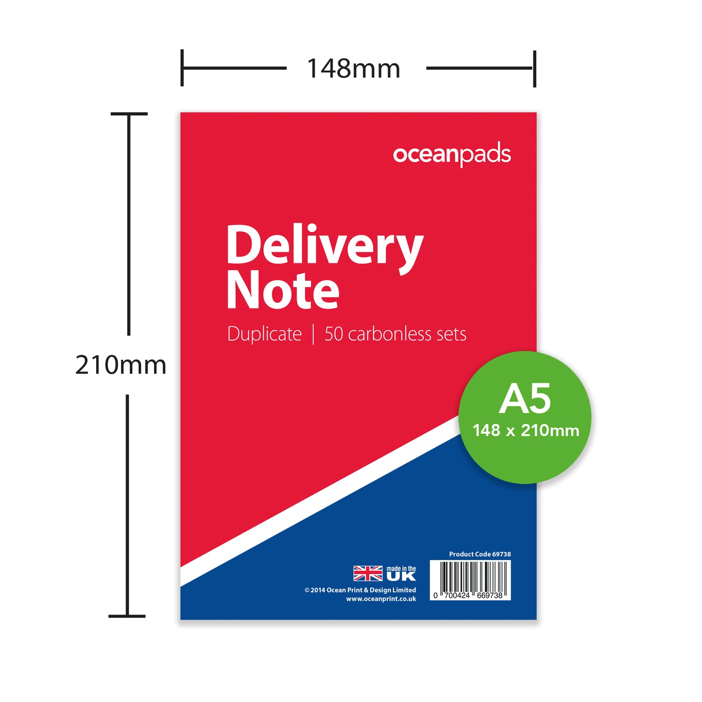 Delivery Note Book Duplicate, A5 148 x 210mm, 2-Part Carbonless Paper (Product Ref. 69738)