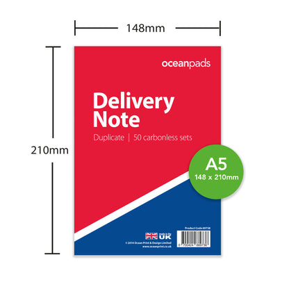 Delivery Note Book Duplicate, A5 148 x 210mm, 2-Part Carbonless Paper (Product Ref. 69738)