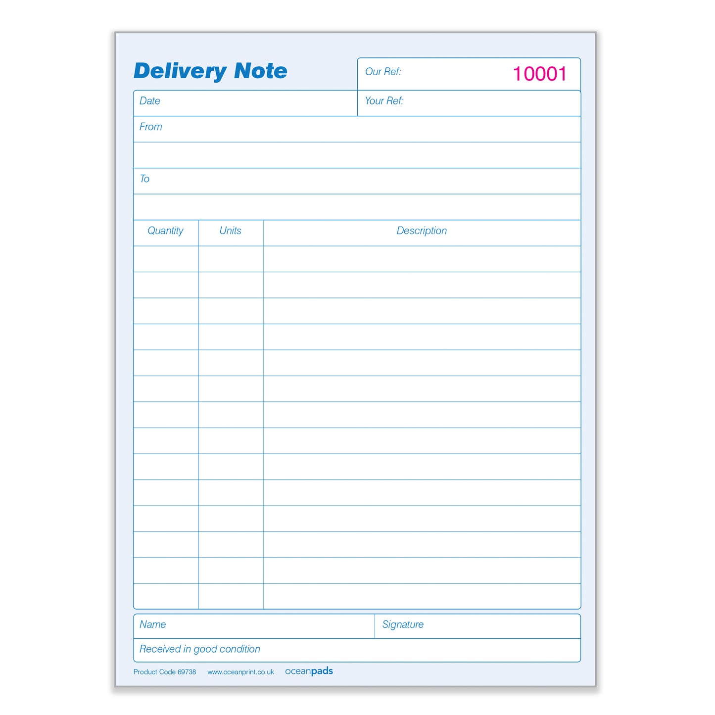 Delivery Note Book Duplicate, A5 148 x 210mm, 2-Part Carbonless Paper (Product Ref. 69738)