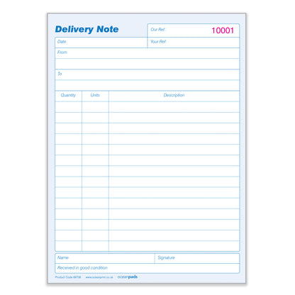 Delivery Note Book Duplicate, A5 148 x 210mm, 2-Part Carbonless Paper (Product Ref. 69738)
