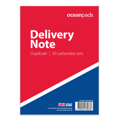 Delivery Note Book Duplicate, A5 148 x 210mm, 2-Part Carbonless Paper (Product Ref. 69738)