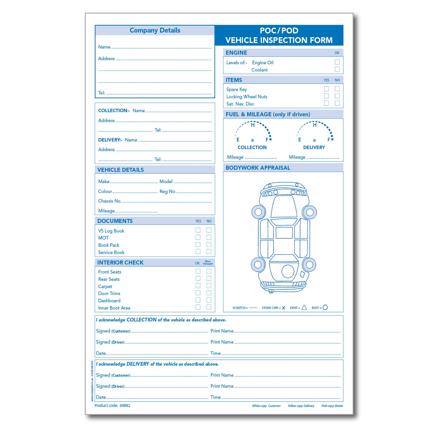 POC & POD Vehicle Inspection Pad, A4, Triplicate (69882)