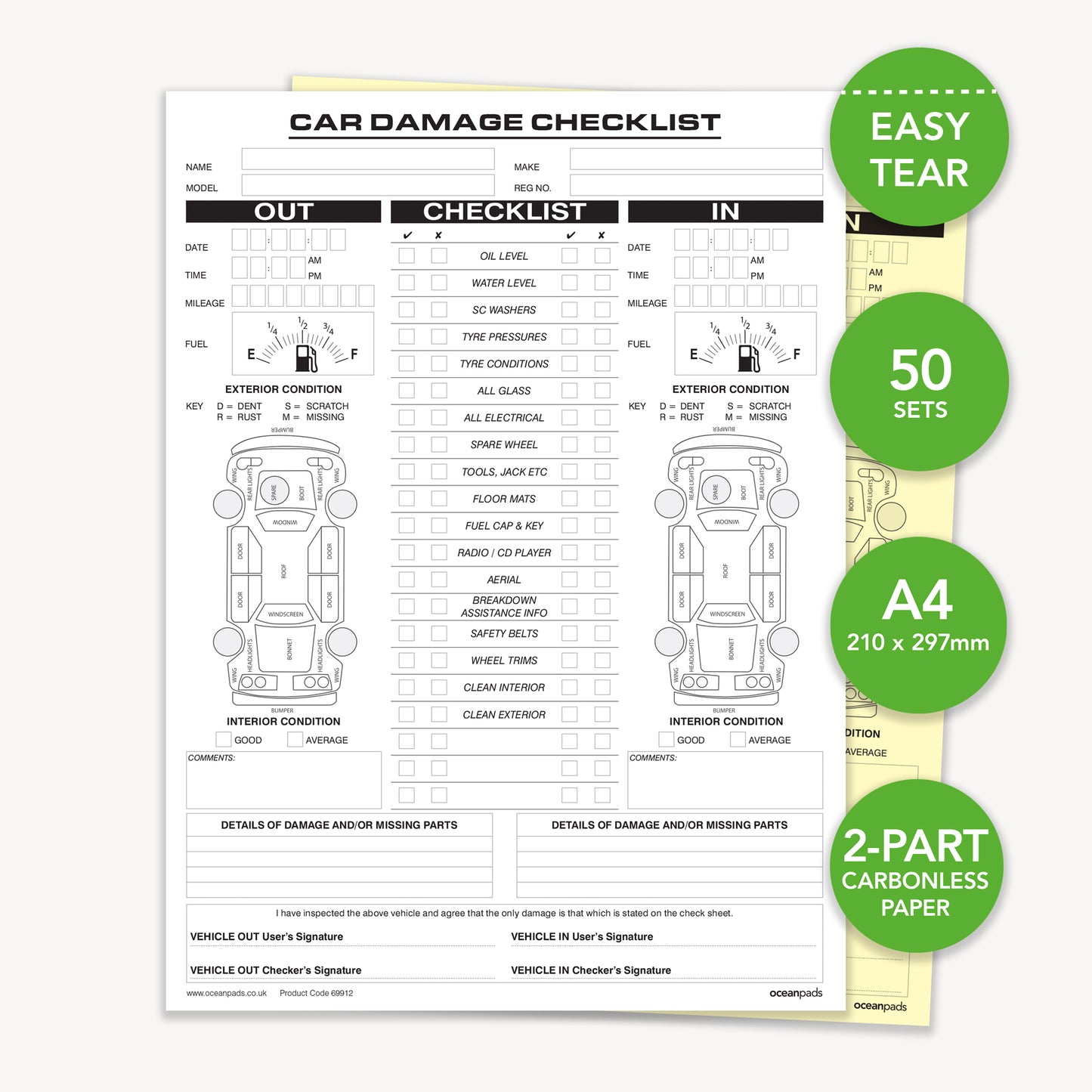 Car Damage Inspection Checklist Book A4 Duplicate (69912)