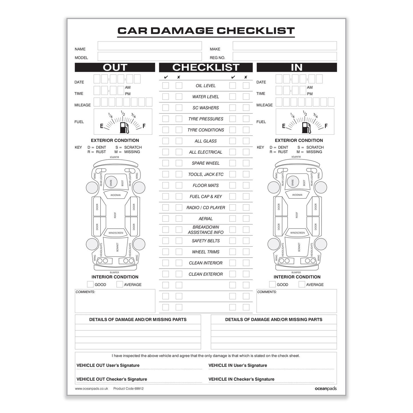 Car Damage Inspection Checklist Book A4 Duplicate (69912)