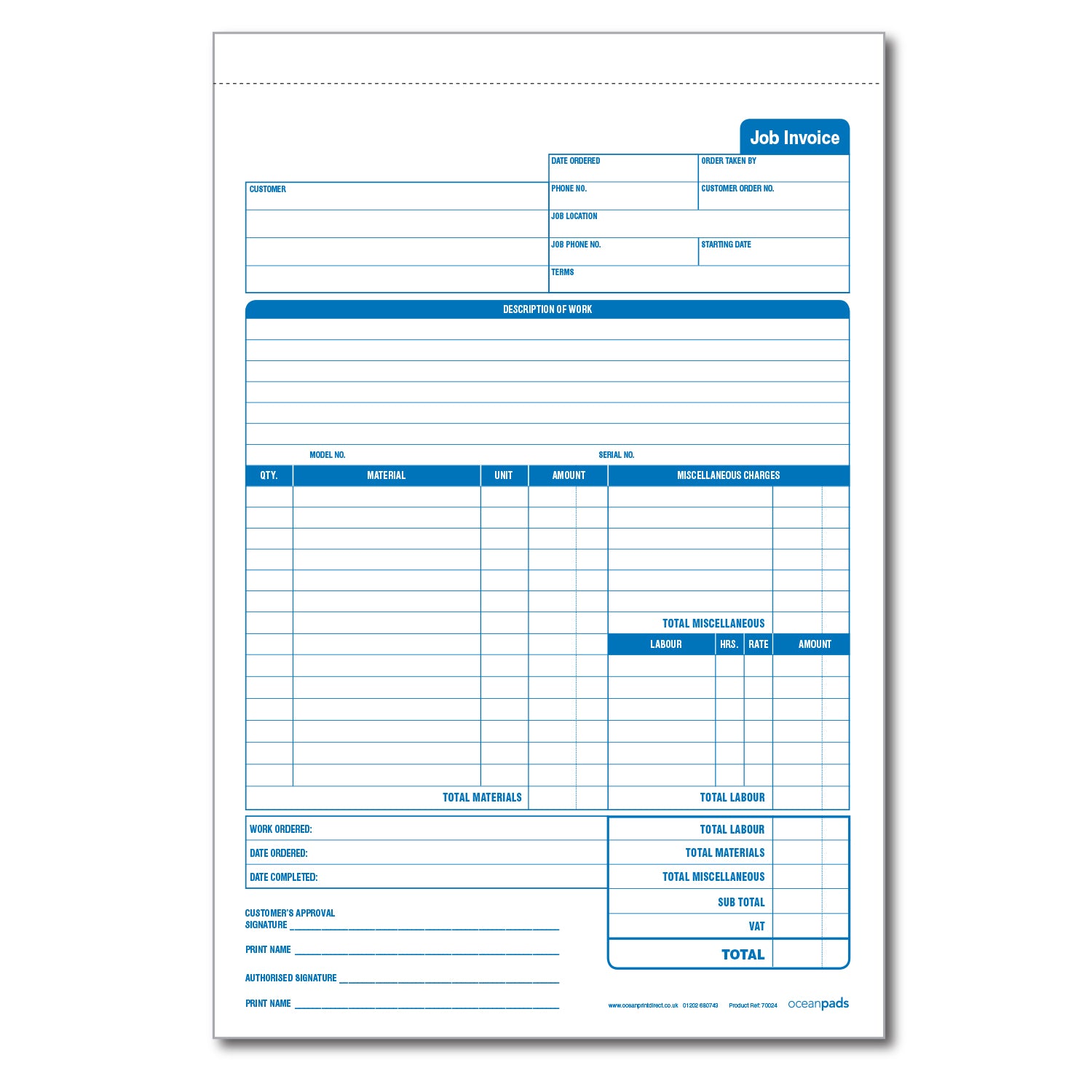 Job Invoice Book for Service and Repair Businesses, A4, 210 x 297mm, D ...