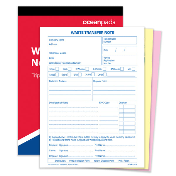 Fuel Transfer Note Waste Transfer Note A5 50 Sets Book 3-Part Carbonless Paper (70055 ...