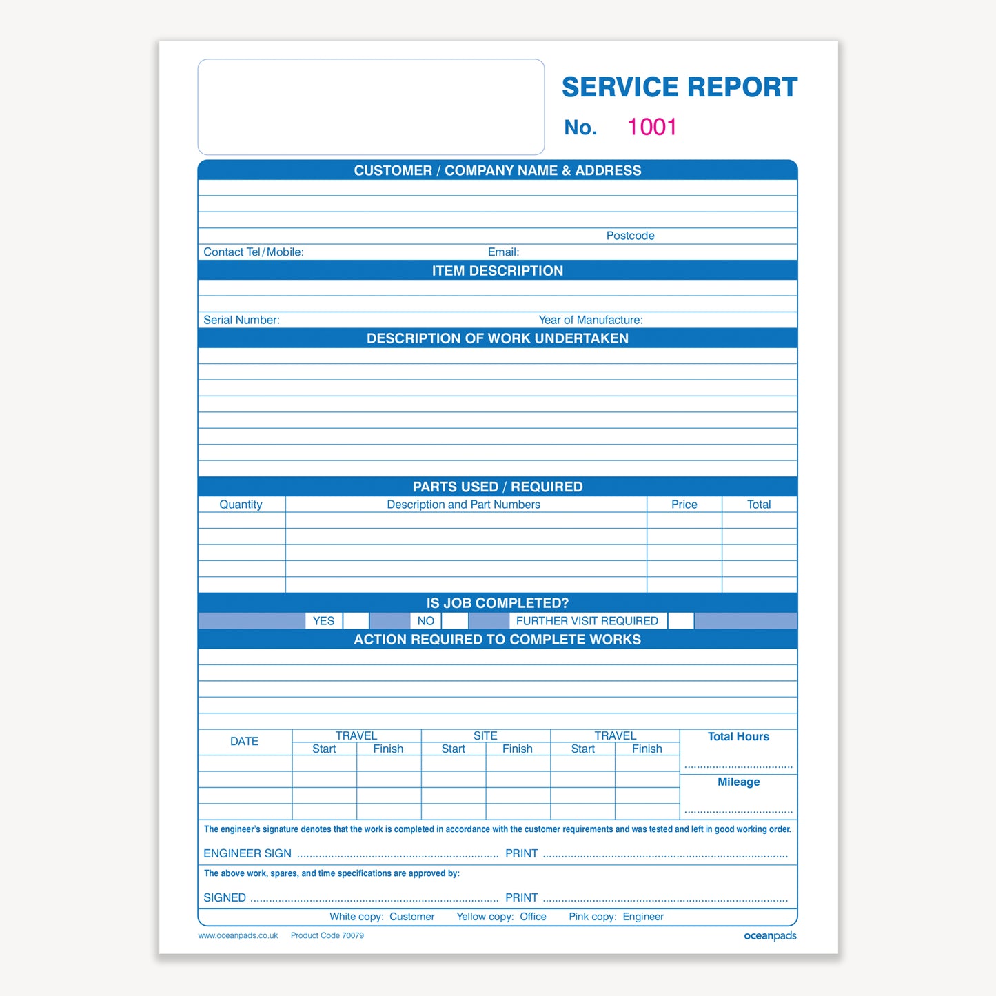 Engineer's Checklist Service Report Book (70079)