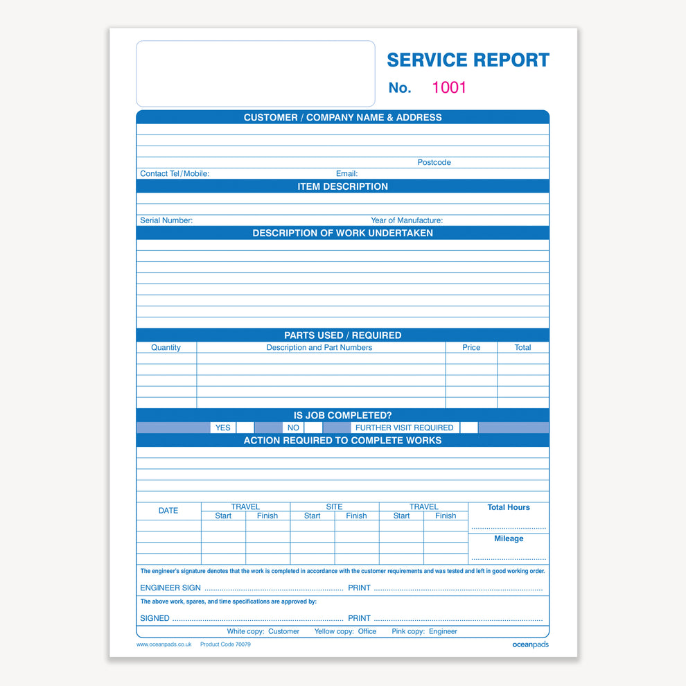 Engineer's Checklist Service Report Book (70079) – Ocean Pads