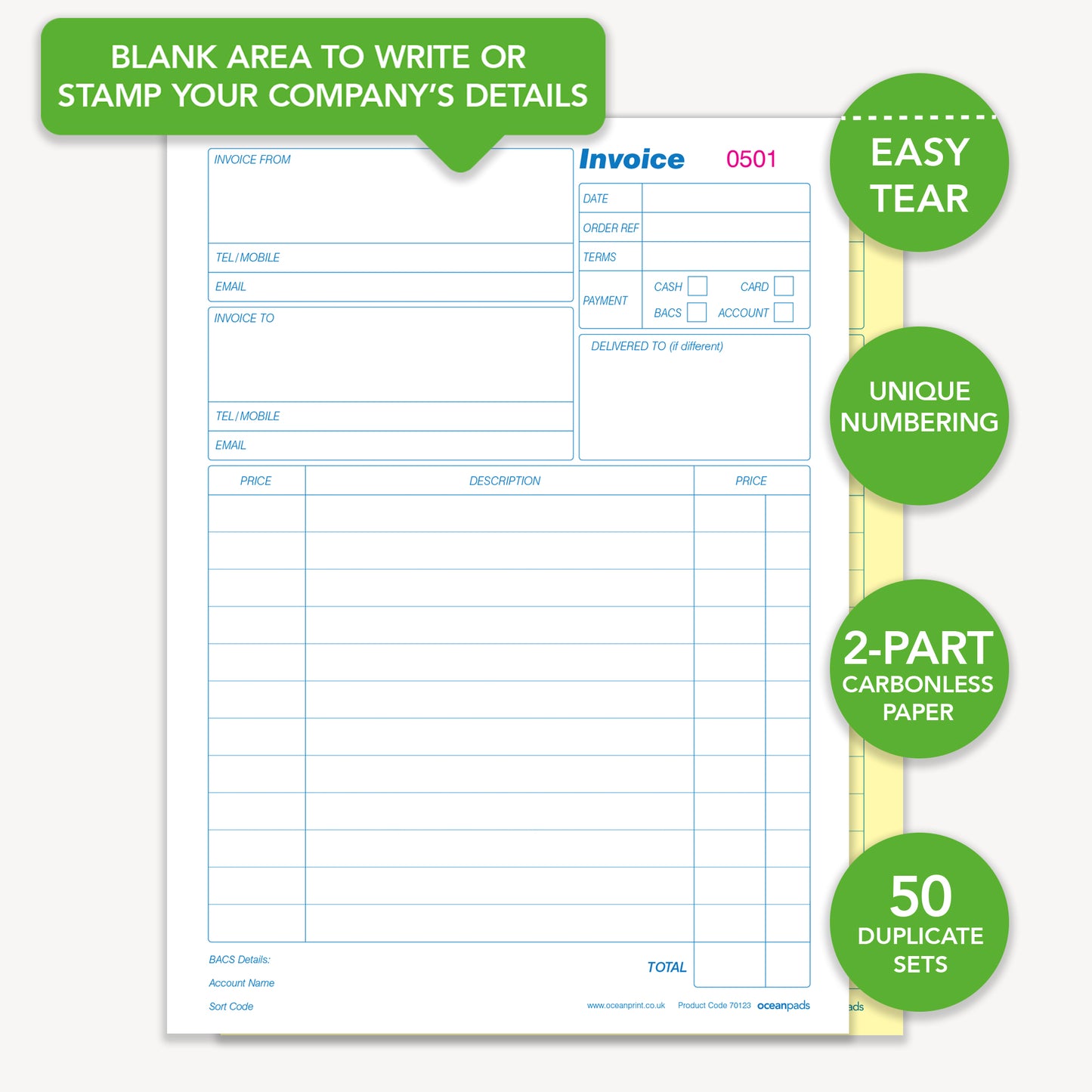 Large A4 Invoice Book Duplicate Without VAT (70123)