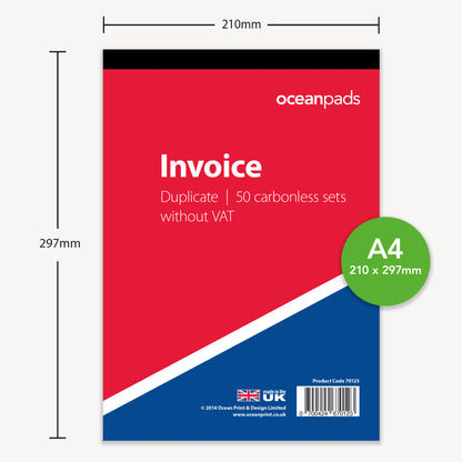 Large A4 Invoice Book Duplicate Without VAT (70123)