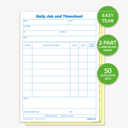 Daily Job and Timesheet Book A5 Duplicate Carbonless (70314)