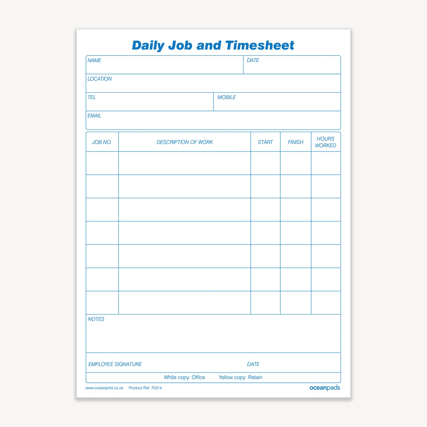 Daily Job and Timesheet Book A5 Duplicate Carbonless (70314)