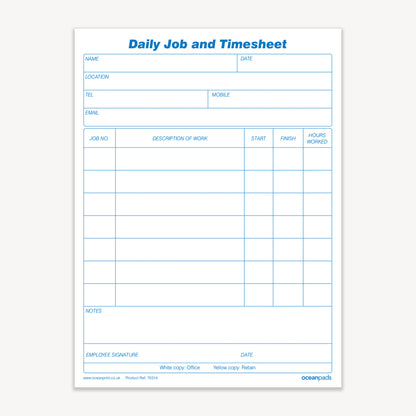 Daily Job and Timesheet Book A5 Duplicate Carbonless (70314)