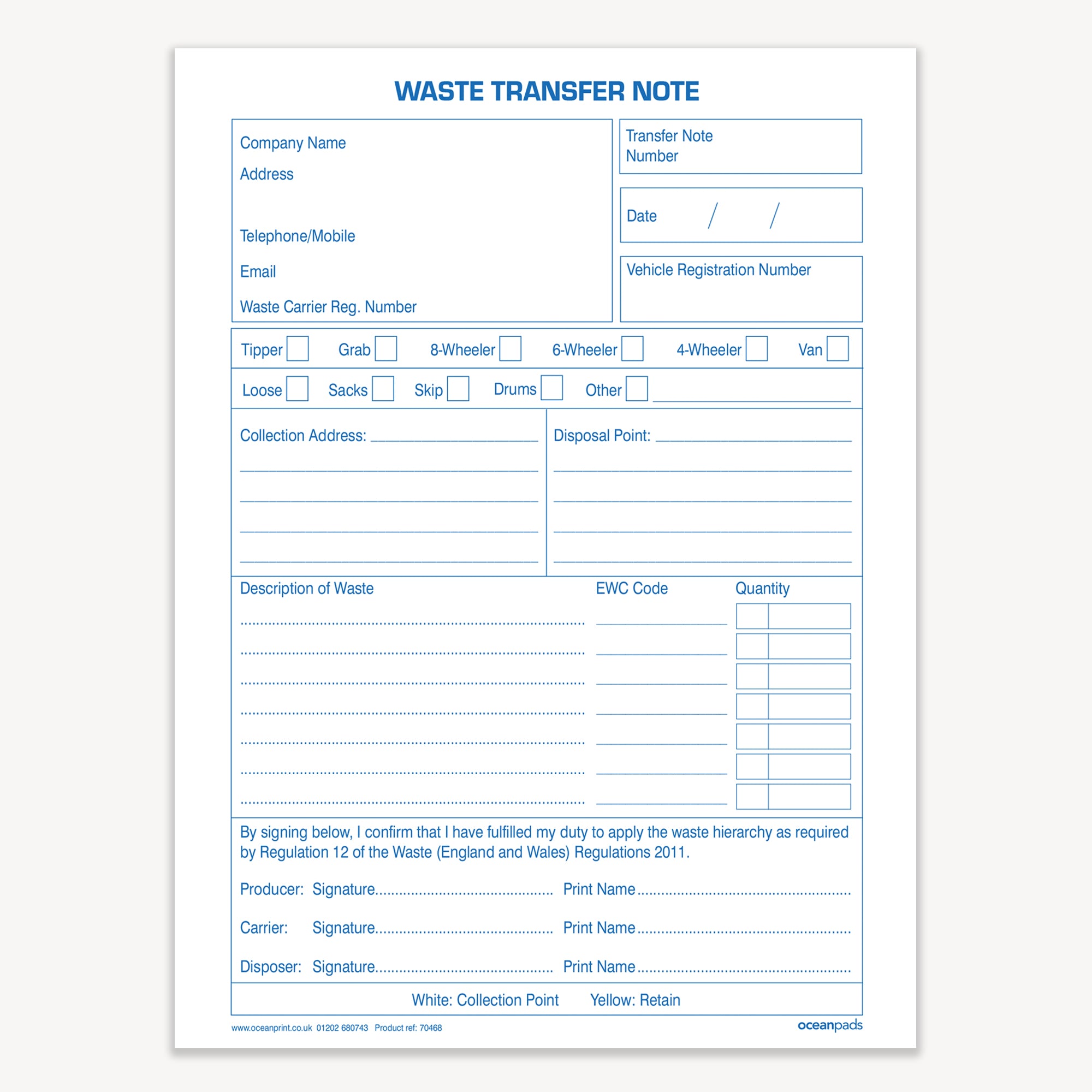 Good Transfer Note Waste Transfer Note, A5, Duplicate (70468) – Ocean Pads