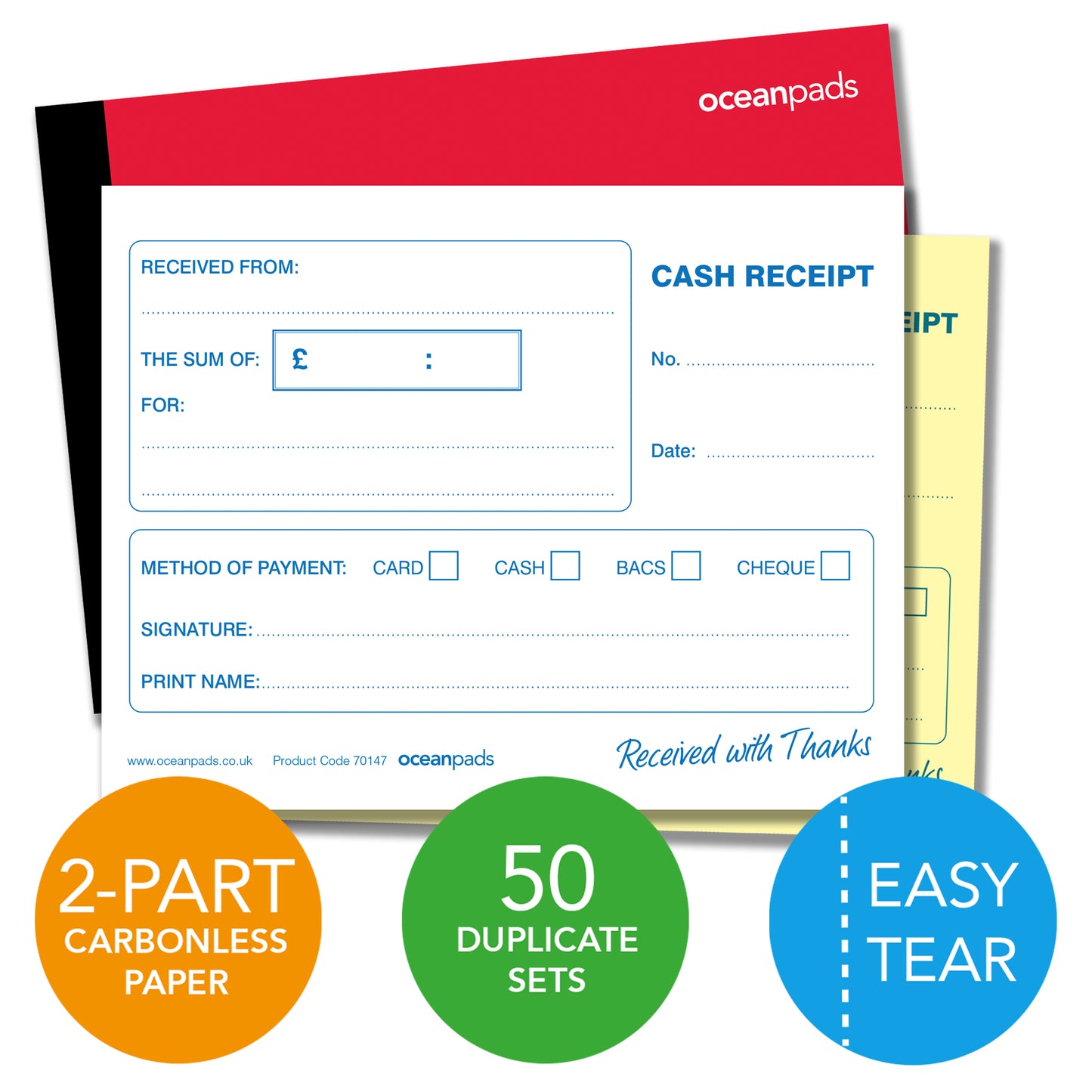 Cash Receipt Book for Small Businesses, Self Employed, Taxis, Schools, Charities (70147)